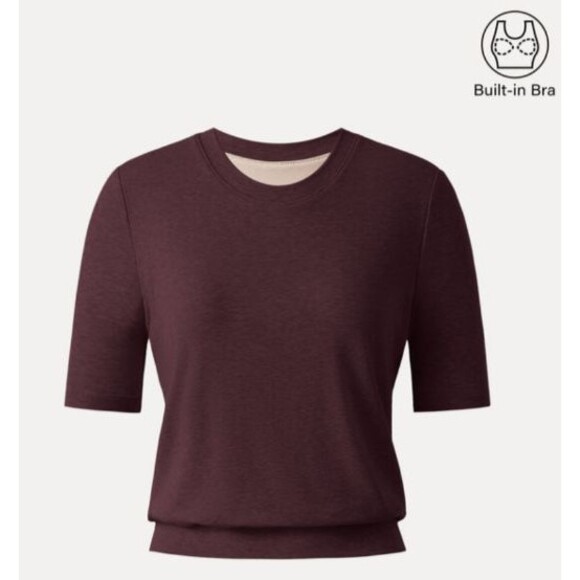 OGL Lyocell Wool Blend Crewneck Banded Hem Brami Top Ruby Berry Size Medium - Picture 3 of 9